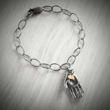Gold Heart in Oxidised Hand Bracelet