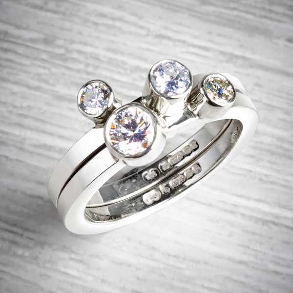 Diamond and white gold ring stack by Emma White-0
